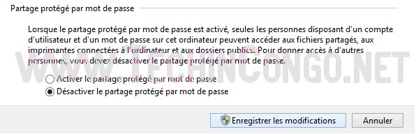 Desactiver Partage par mot de passe