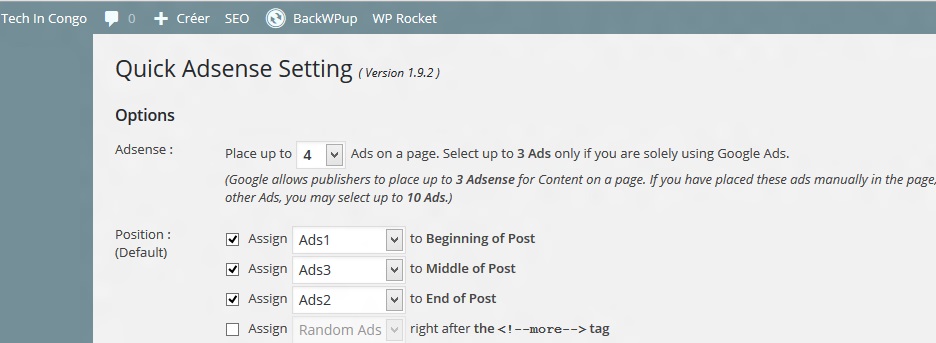 QuickAdsense Comment insérer les annonces Google Adsense sur votre site (Wordpress)