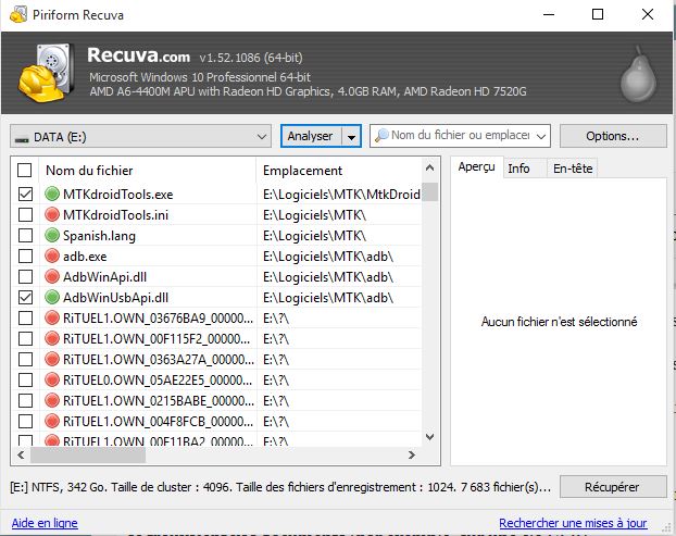 Recuperation fichiers en cours Récupérer des données supprimées sur Windows avec le logiciel Recuva