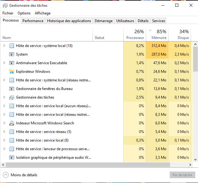 Windows 10 RAM saturee Comment réparer l’utilisation élevée de la RAM par le processus système sur Windows 10