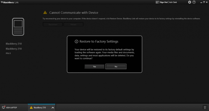 Confirmer Reload OS Blackberry Link Comment flasher Les BlackBerry 10 avec BlackBerry Link