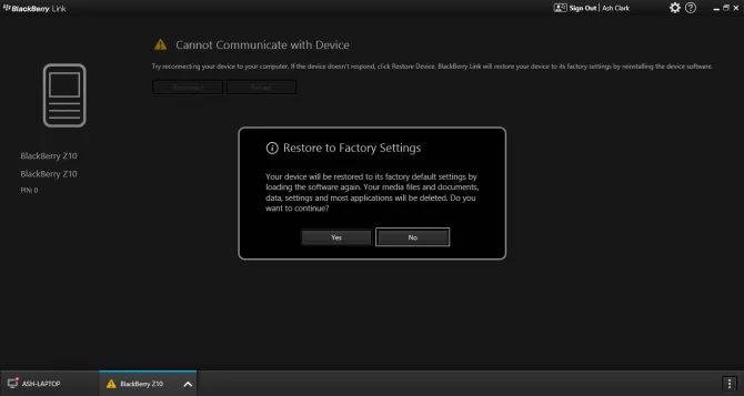 Confirmer Reload OS Blackberry Link Comment flasher Les BlackBerry 10 avec BlackBerry Link