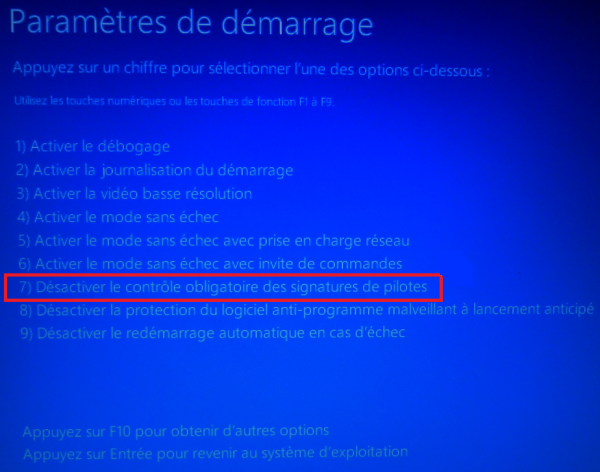 Parametres de demarrage Windows 10 Comment installer un pilote non sign&eacute; sous Windows 10 /8