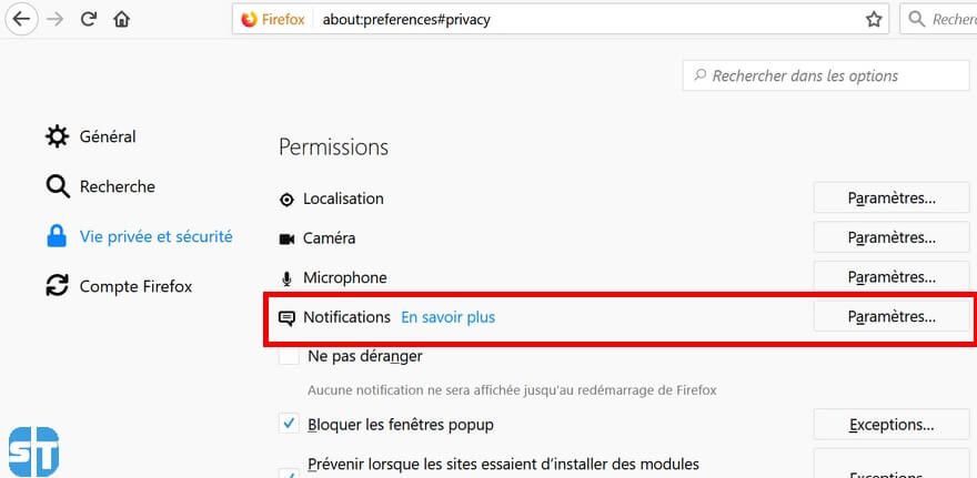 permissions Firefox Comment désactiver les notifications push sur Google Chrome, Opera, Firefox sur PC