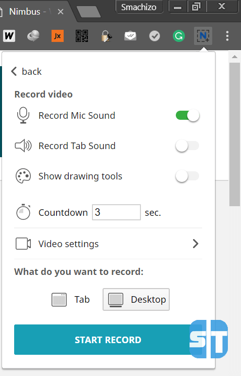 Nimbus Start Record Comment enregistrer son écran de bureau avec Google Chrome sur Windows / Mac / Linux