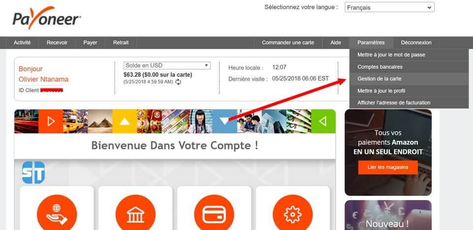 parametres payoneer Guide 3 Payoneer : Comment activer ma carte MasterCard Payoneer