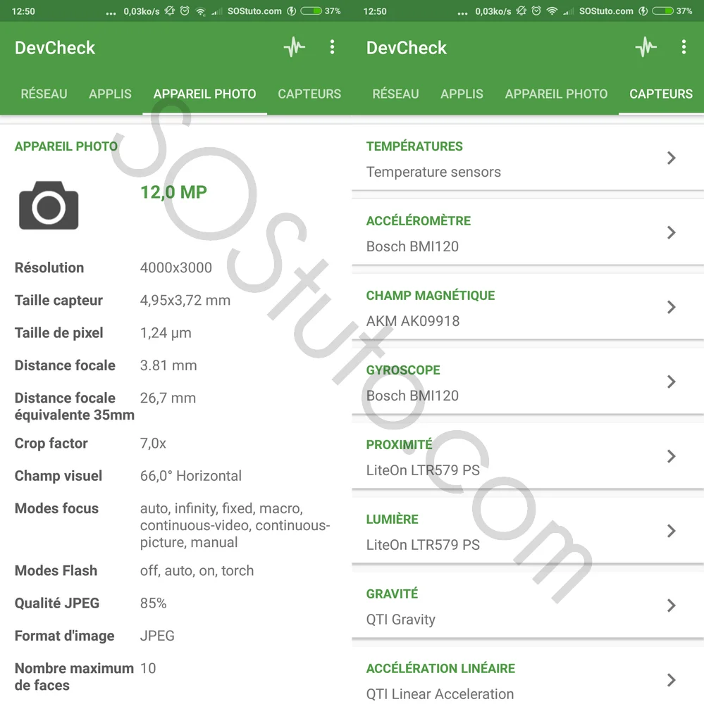 DevCheck Appareil Photo Capteurs Comment connaitre le processeur CPU de son smartphone Android