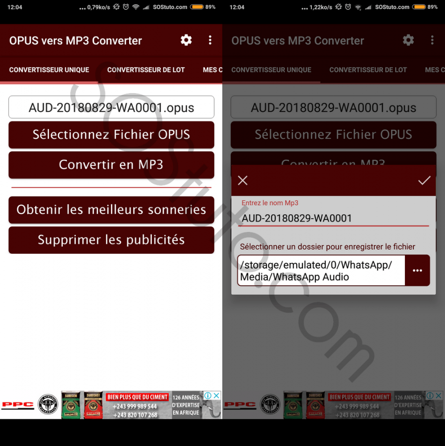 Comment convertir un fichier audio WhatsApp OPUS en MP3