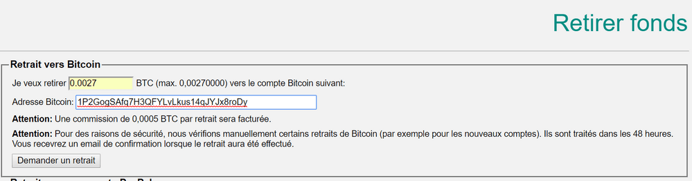 Retrait BTC vers adresse bitcoin Acheter des bitcoins rapidement, sans vérification avec PayPal
