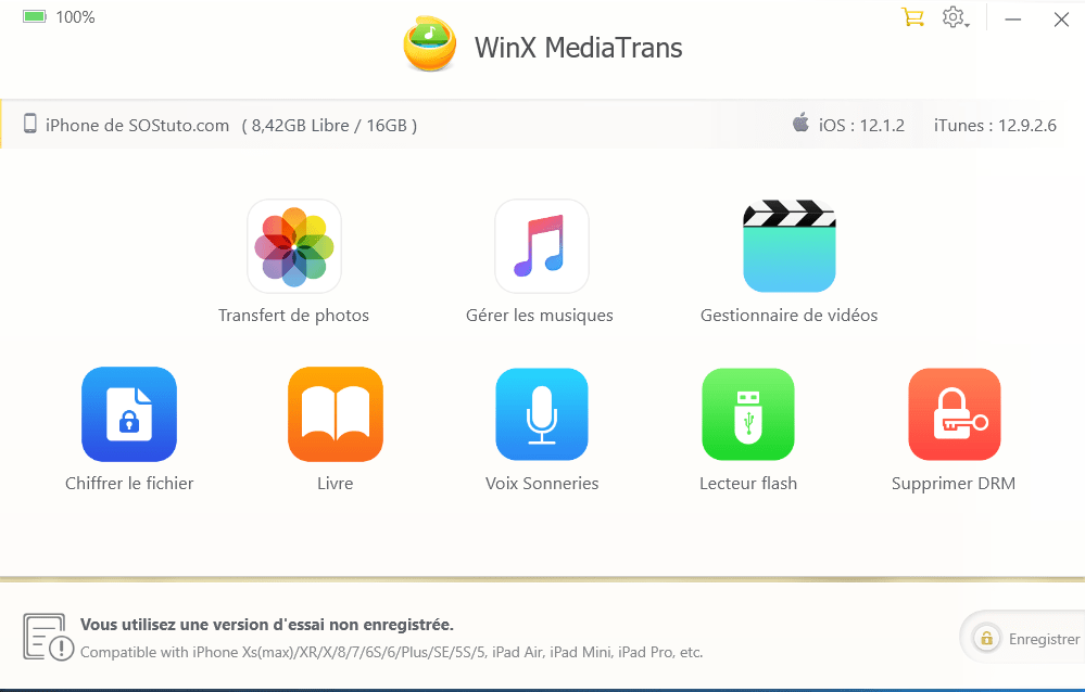 Interface WinX Media Trans 3 étapes pour transférer les photos d’un iPhone vers un PC sans iTunes