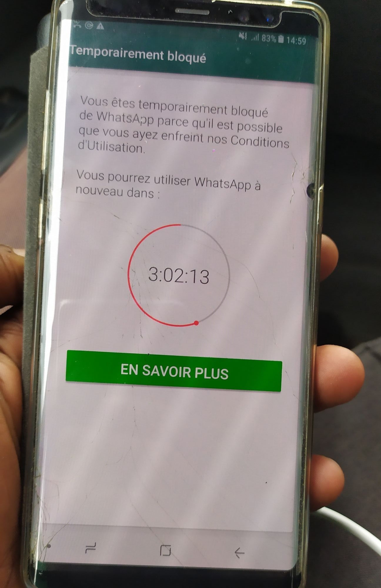 WhatsApp temporairement bloqué e1559260801119 Comment Débloquer un Compte WhatsApp Temporairement Bloqué