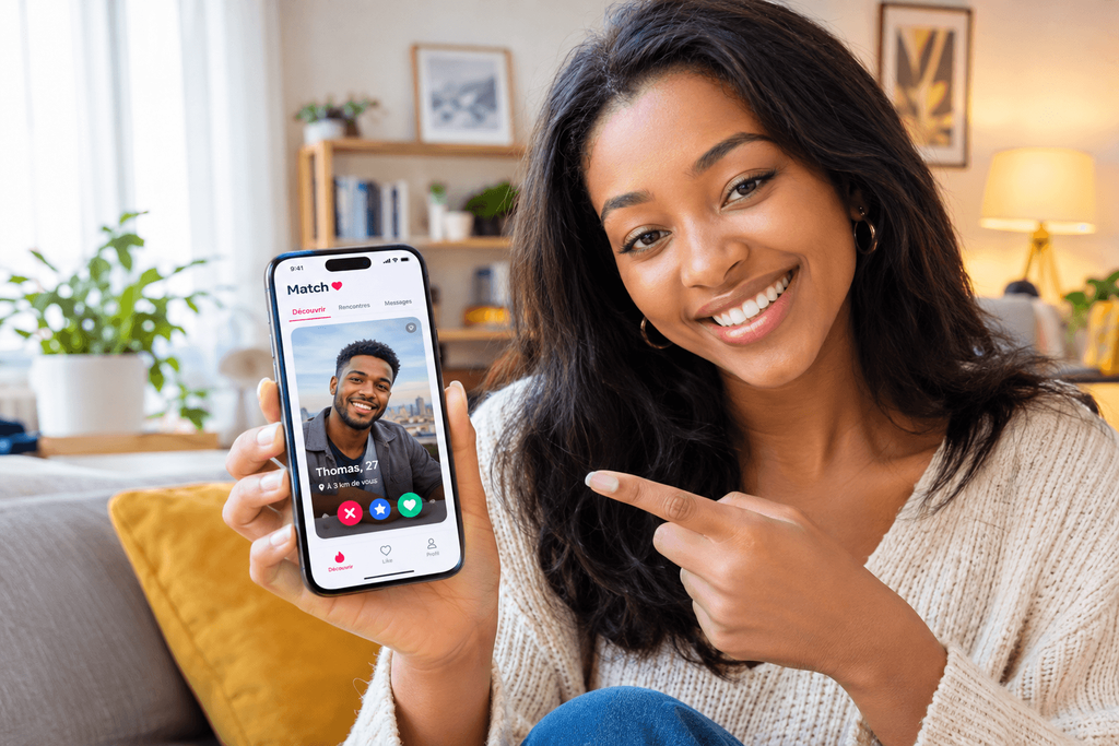 Une jeune femme souriante utilisant une application de rencontre gratuite sur son smartphone